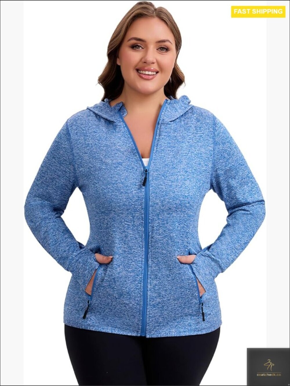 Plus Size Lightweight Workout Zip Up Jacket Stretch Athletic Running Hoodie